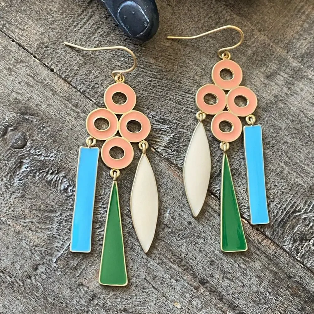 NEW Bright Enamel Colors Circle Dangle Earrings